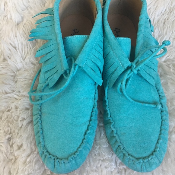 Qupid Shoes - Turquoise Moccasins